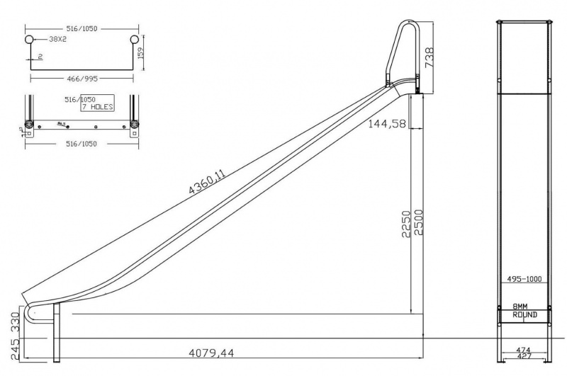 Edelstahlrutsche mit schwebendem Auslauf