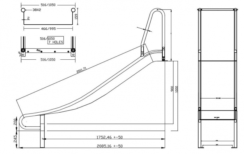 Edelstahlrutsche mit schwebendem Auslauf