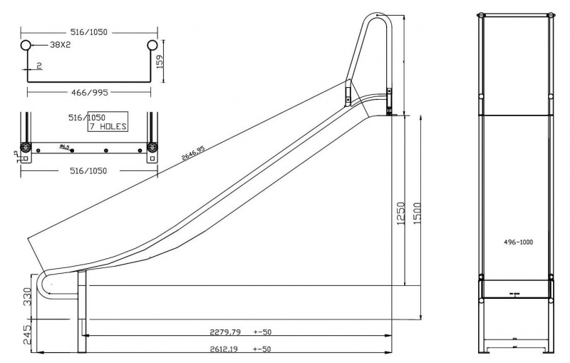 Edelstahlrutschbahn mit schwebendem Auslauf