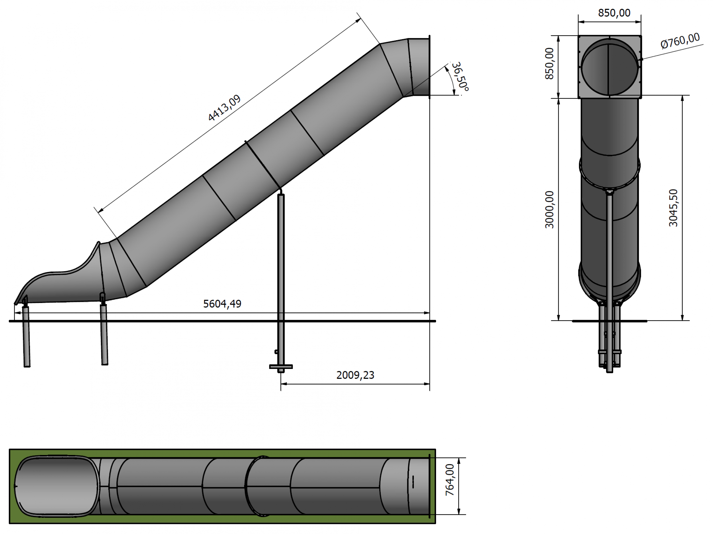 Röhrenrutschbahn aus Edelstahl für Spielplatz oder Schulhof